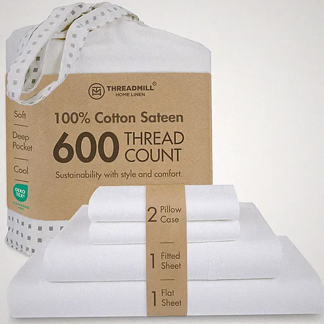100% Cotton Sheets for Queen Size Bed - 600 Thread Count Queen Bed Sheets Set...