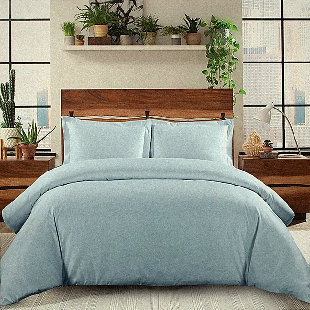 600 Thread Count 100% Combed Cotton Sateen Weave Solid Duvet Cover Set