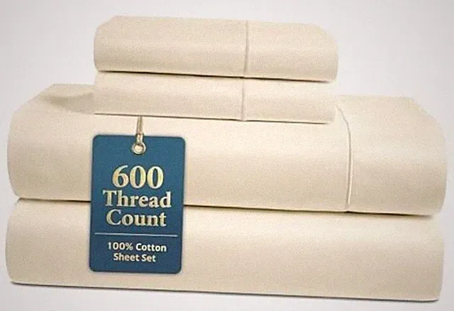 Bed Sheets Size – Premium 600 Thread Count Long-Staple 100% Queen 09: Ivory
