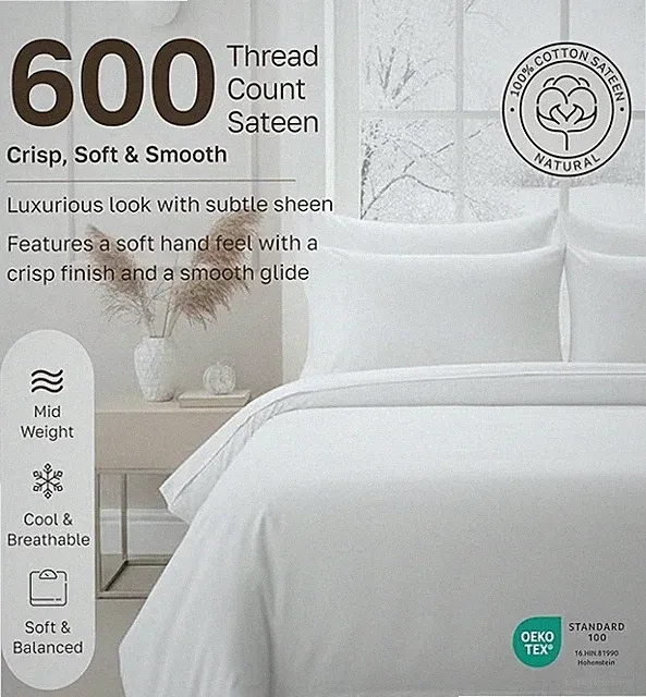 California Design Den King Sheet Set Extra Long 600TC Bright White Staple Cotton