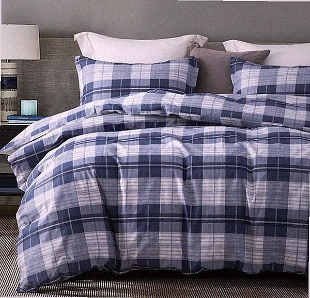 Comforter King Size, 600 Thread Count Cotton Navy Blue & Grey Buffalo Pattern Bl