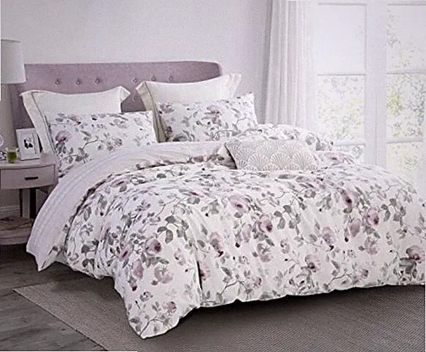 Comforter Size, 600 Thread Count Cotton White Print with King Purple Floral