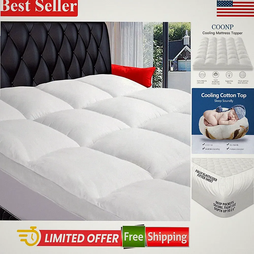Cooling and Plush Queen Mattress Topper - Quilted Comfort with 400 Thread Count