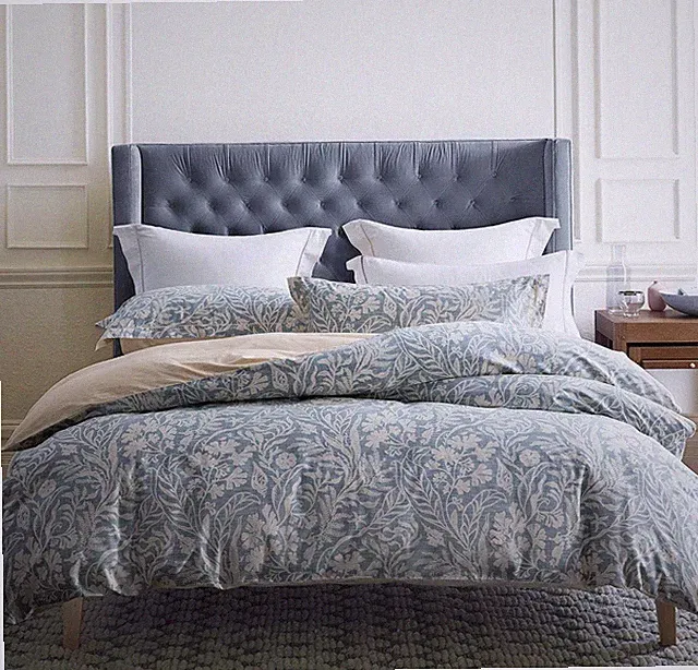 Duvet Cover Queen Size, 600 Thread Count Cotton Beige & Bluish Grey Printed with