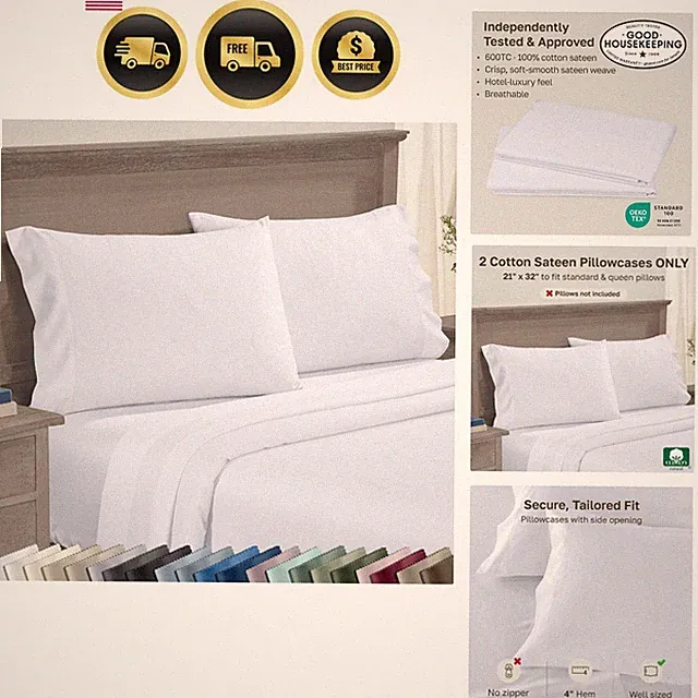 Luxuriously Soft Hotel Quality 600 Thread Count, 100% Cotton Set of 2 Cases,...