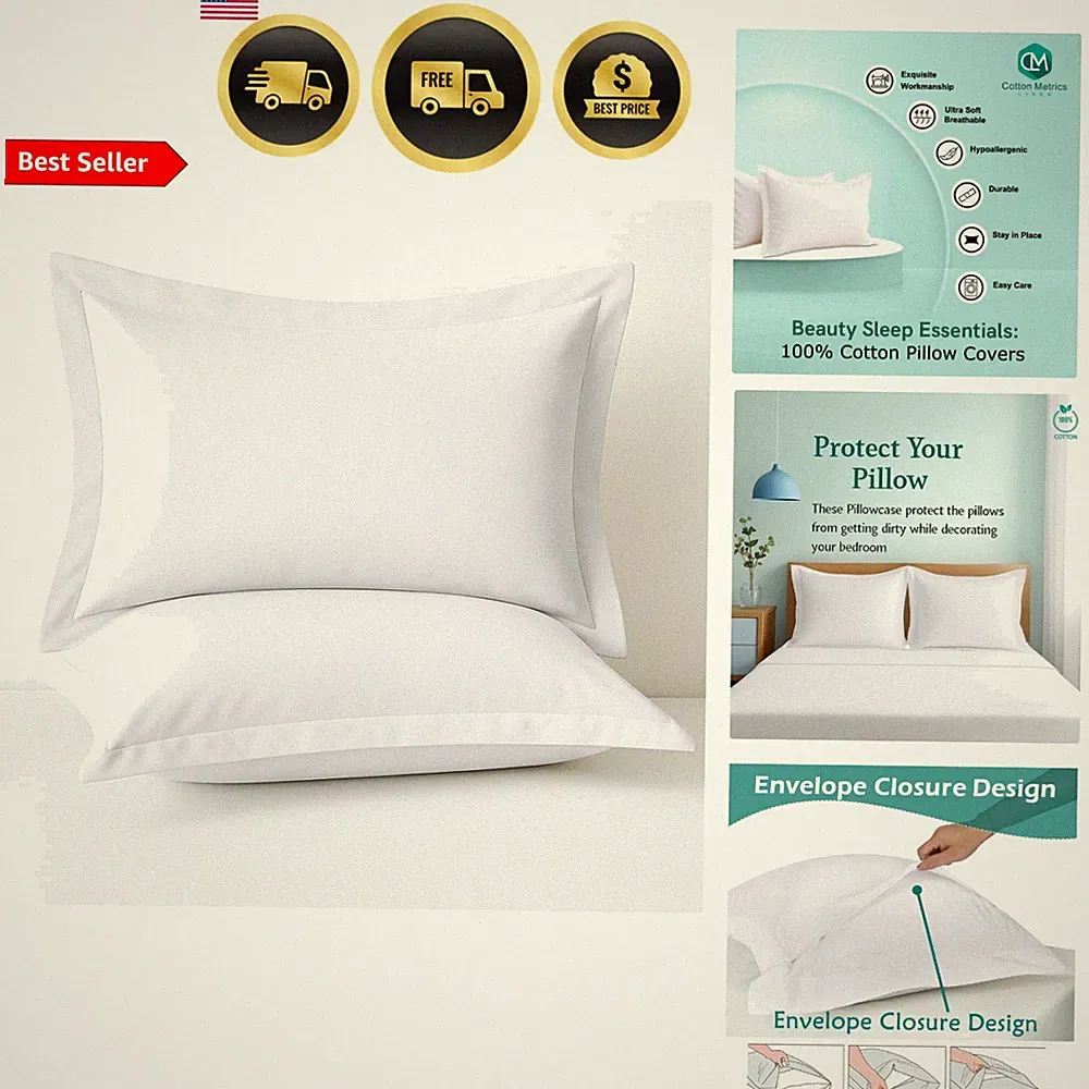 Organic Cotton Pillow Shams 20x26 Set of 2 Hotel Quality 600 Thread Count