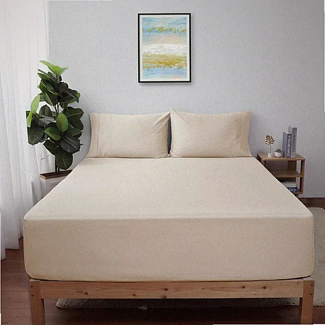 Queen Size Fitted Sheet Only Beige 100% Egyptian Cotton 600 Thread Count 16"...