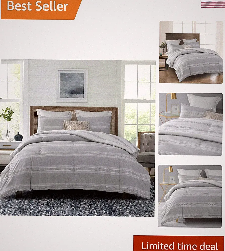 Reversible Modern Comforter Set Queen - 600 Thread Count Cotton & Soft Feel