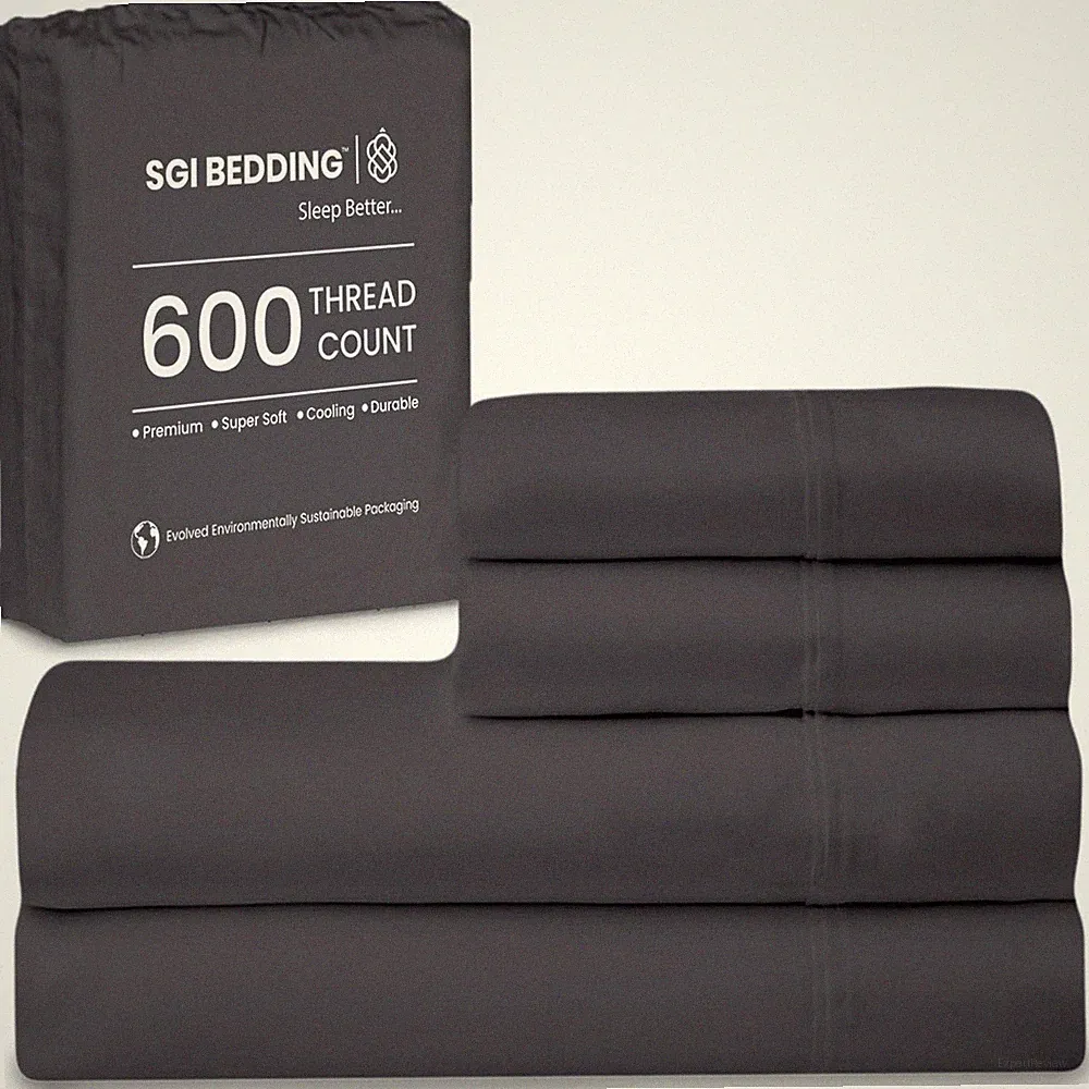 SGI bedding 600 Thread Count 100% Egyptian Cotton Full XL Sheet Set Dark Gray...